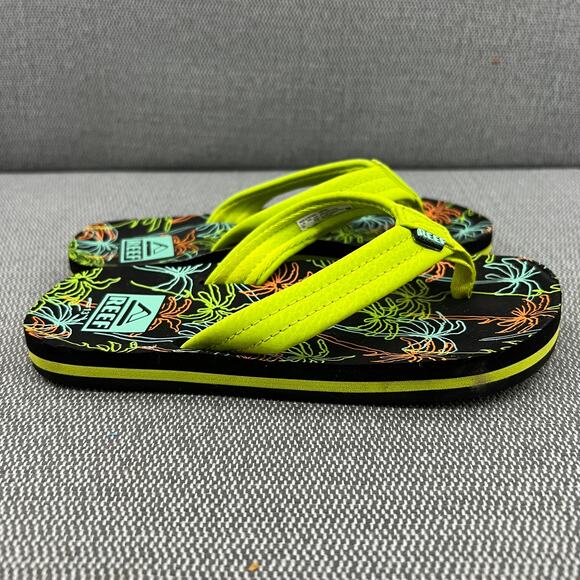 REEF Kids Boys Uni Thong Flip Flop Sandals Size 13 Black Green Tropical Night - Picture 3 of 7